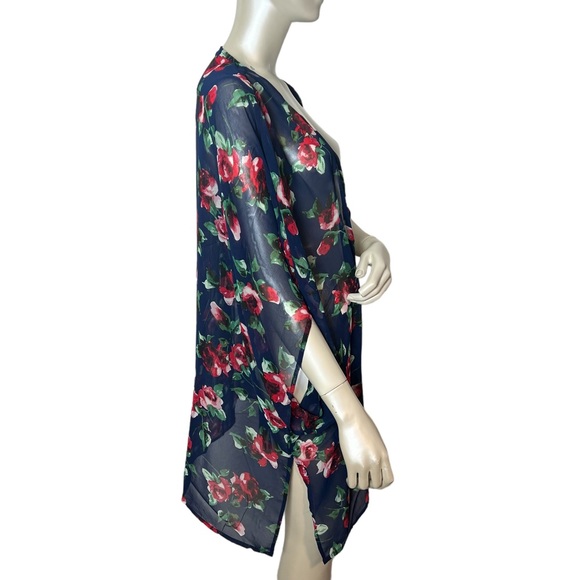Ambiance brand Blue Floral Sheer Kimono short sleeve Cardigan - Picture 5 of 9
